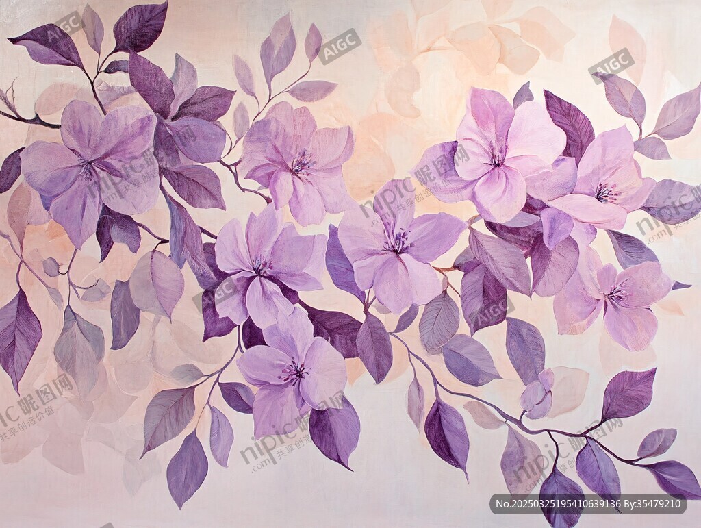 梦幻紫花藤蔓插画