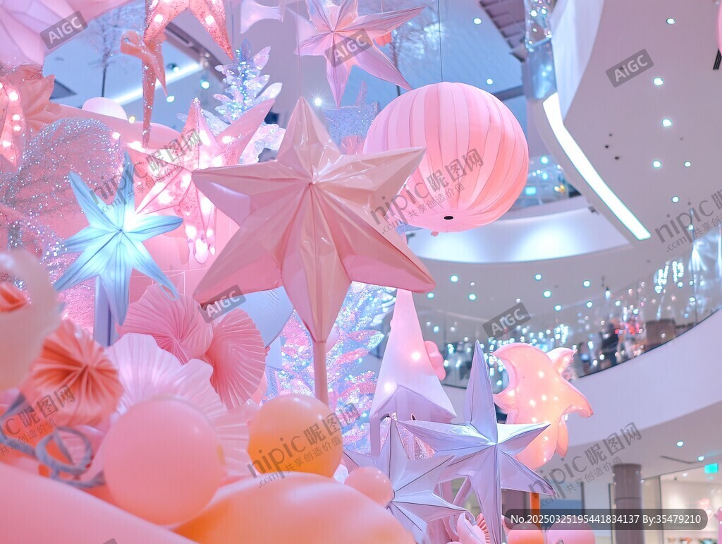梦幻粉色星星主题商场美陈