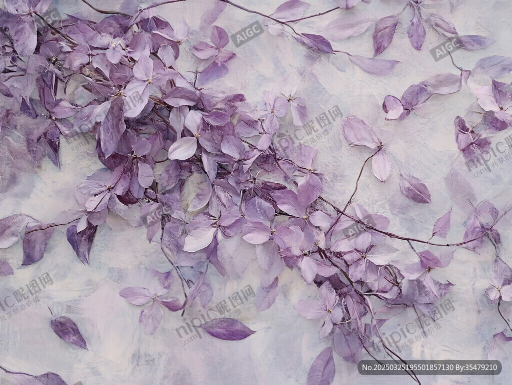 紫色花卉枝叶艺术画面