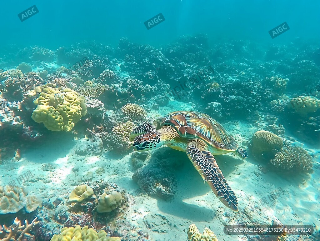 海龟畅游多彩海底世界