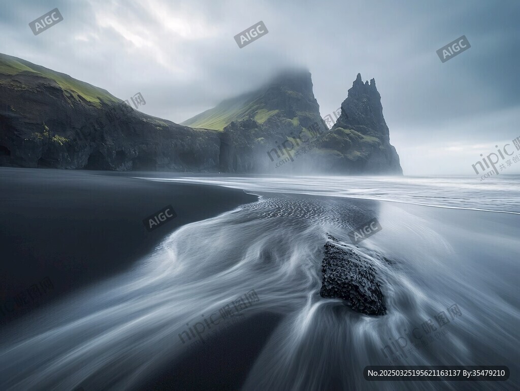 冰岛黑沙滩的壮美海景