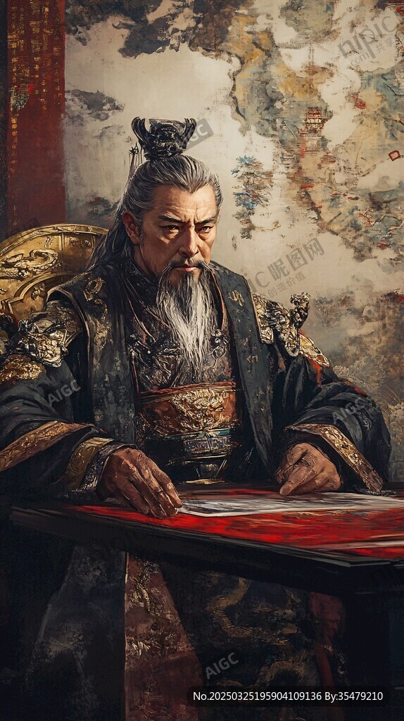 帝王伏案阅书图