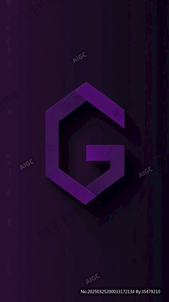 紫色立体G字母标志设计