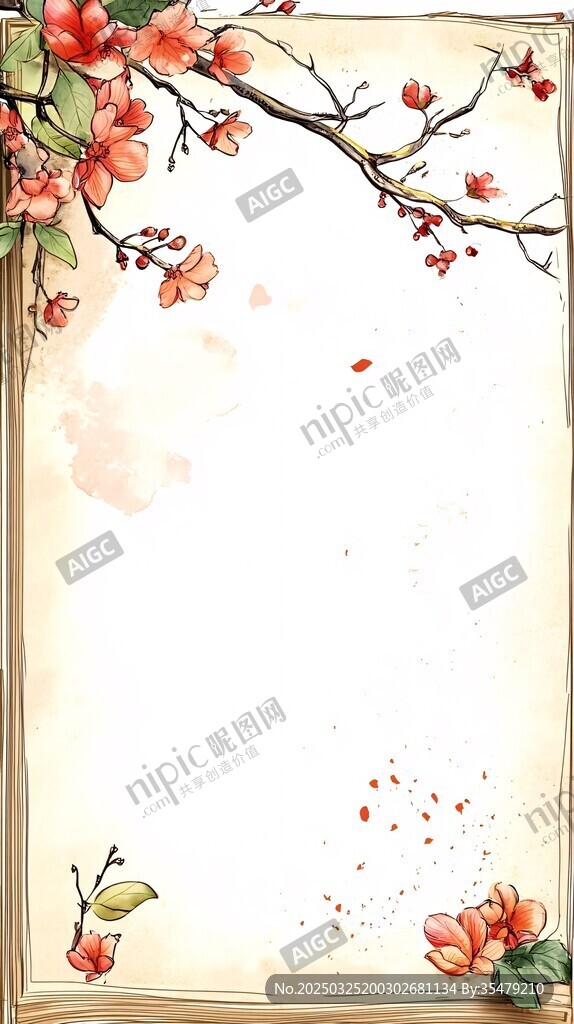 古风花卉边框插画背景图