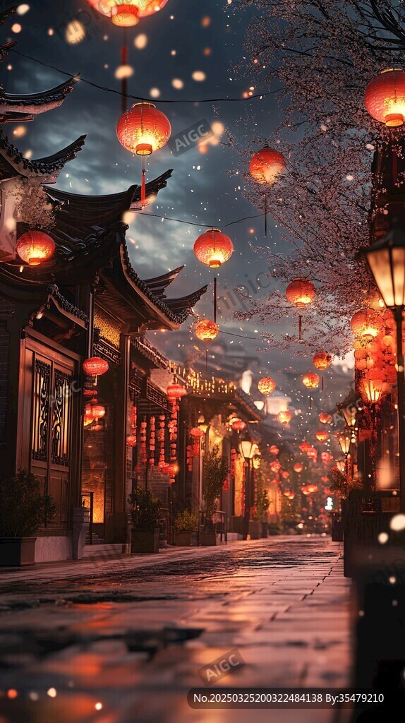 古街夜景 灯笼点亮中式浪漫