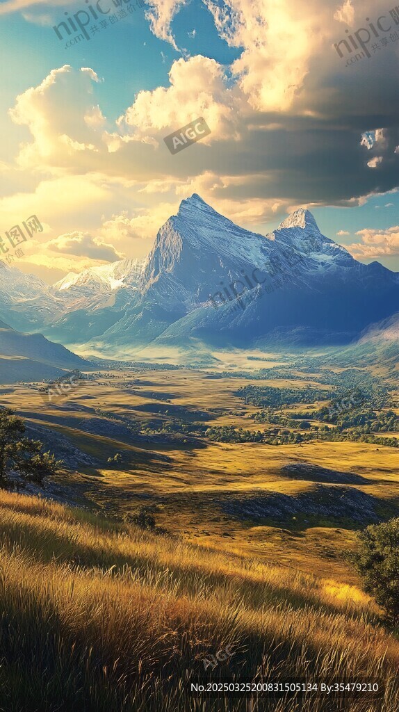 壮丽山景下的梦幻草原风光