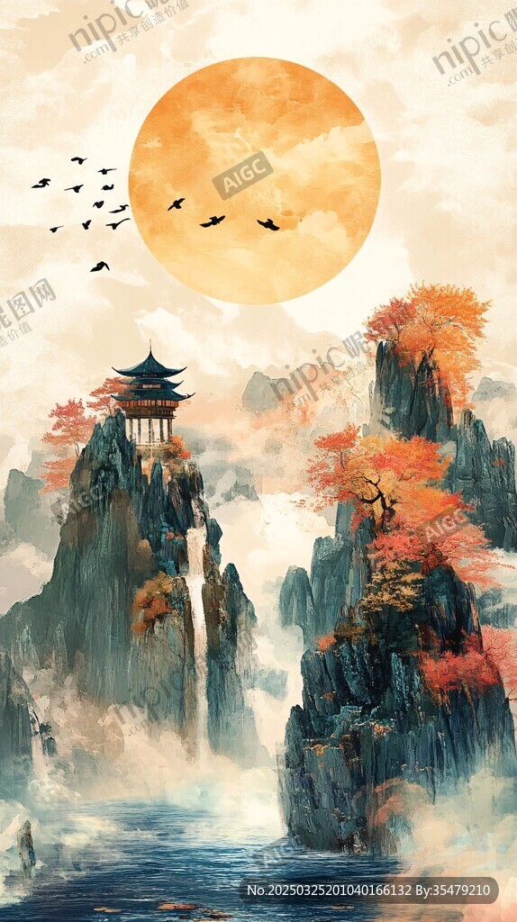 秋景山水间的古韵风光