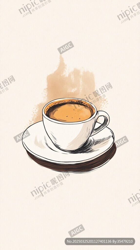 手绘咖啡杯 温馨下午茶氛围