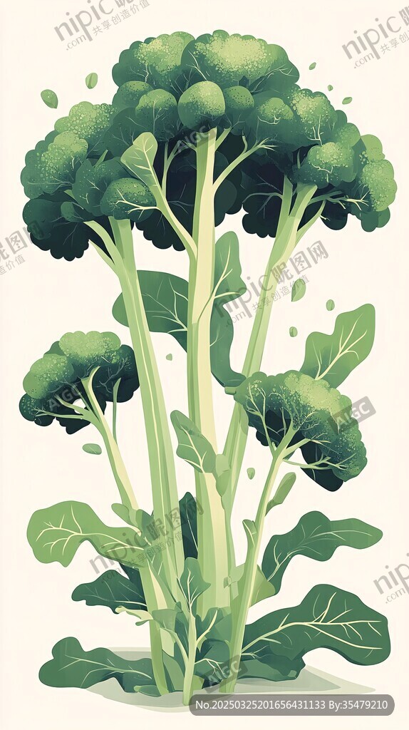 茁壮生长的西兰花插画