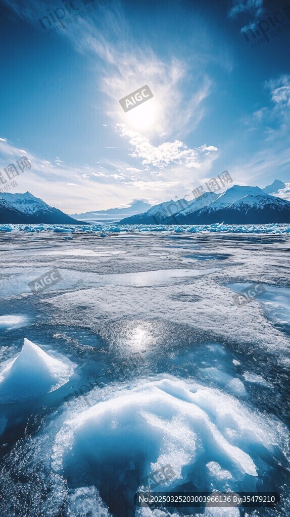 冰封湖面的壮丽冰雪风光