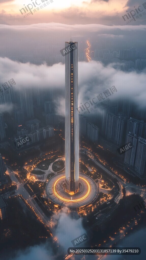 云端摩天大楼城市夜景
