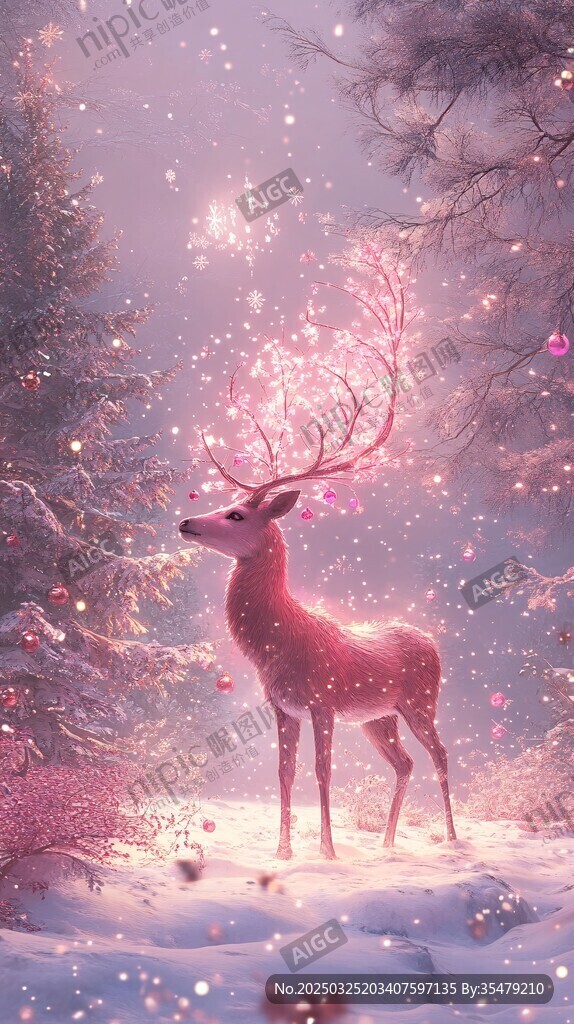 梦幻雪中鹿 闪烁神秘光芒