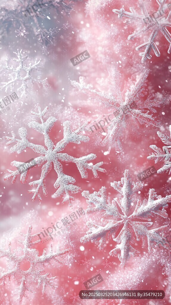 梦幻粉色背景下的晶莹雪花