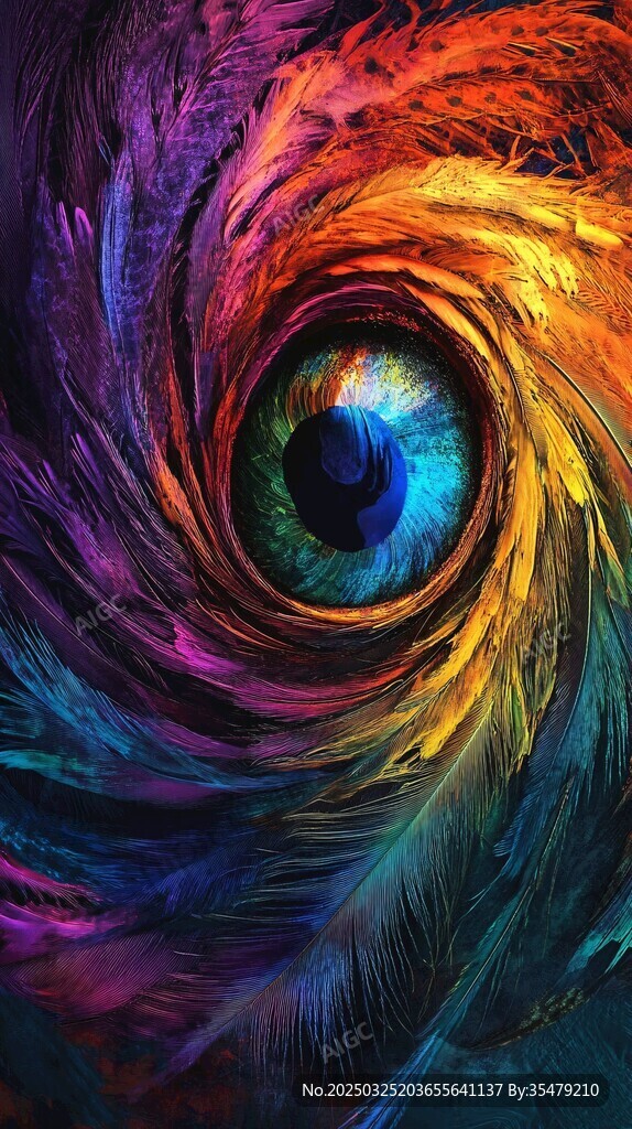 梦幻炫彩的眼睛羽毛漩涡