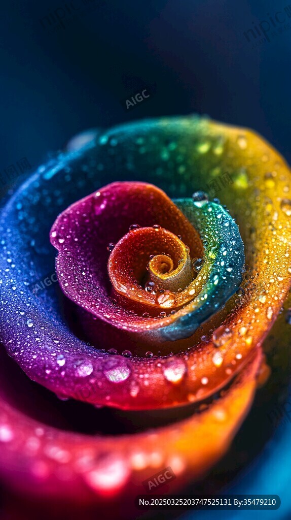 彩虹玫瑰 水珠点缀的梦幻之花