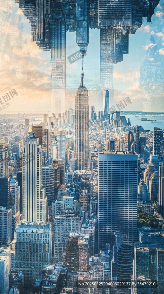 梦幻倒置都市天际线景观
