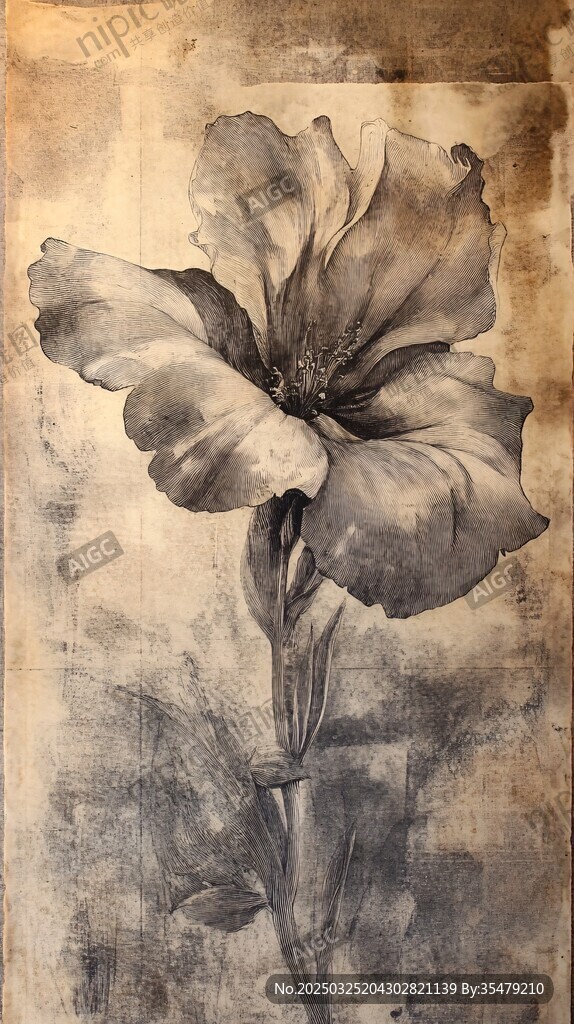 水墨风格单朵花卉艺术画