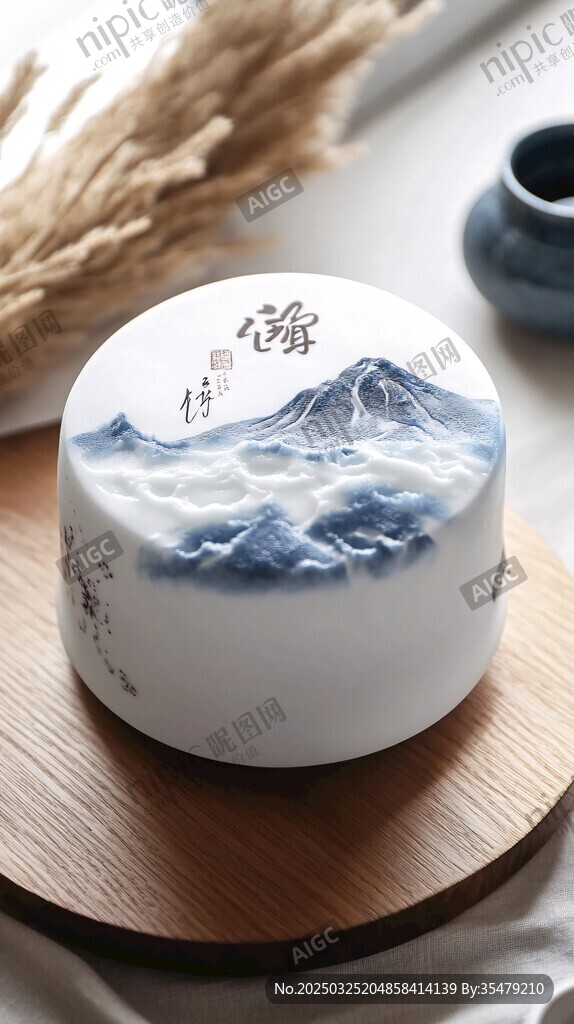 中式山水风陶瓷盒
