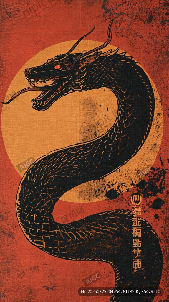 东方黑龙盘踞于红日旁