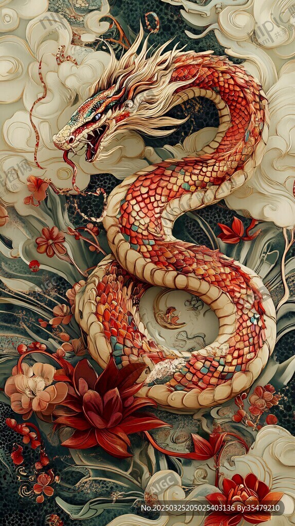 祥龙戏花图