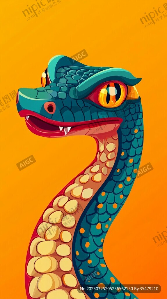 卡通绿蛇头像插画