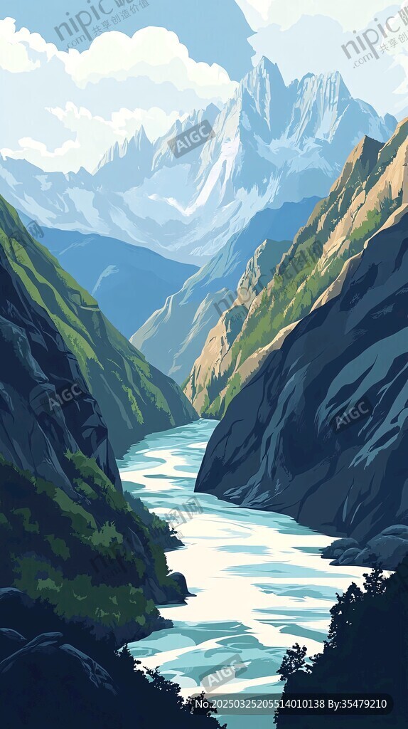 壮丽山谷间的河流风景