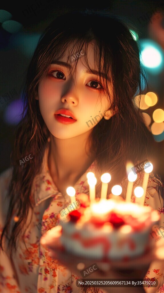 手持蛋糕的梦幻氛围感女孩