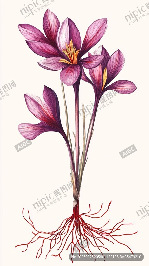 紫色番红花植物手绘图
