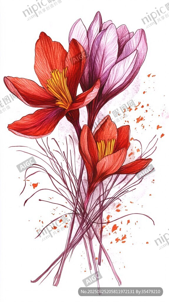 水彩番红花花卉插画