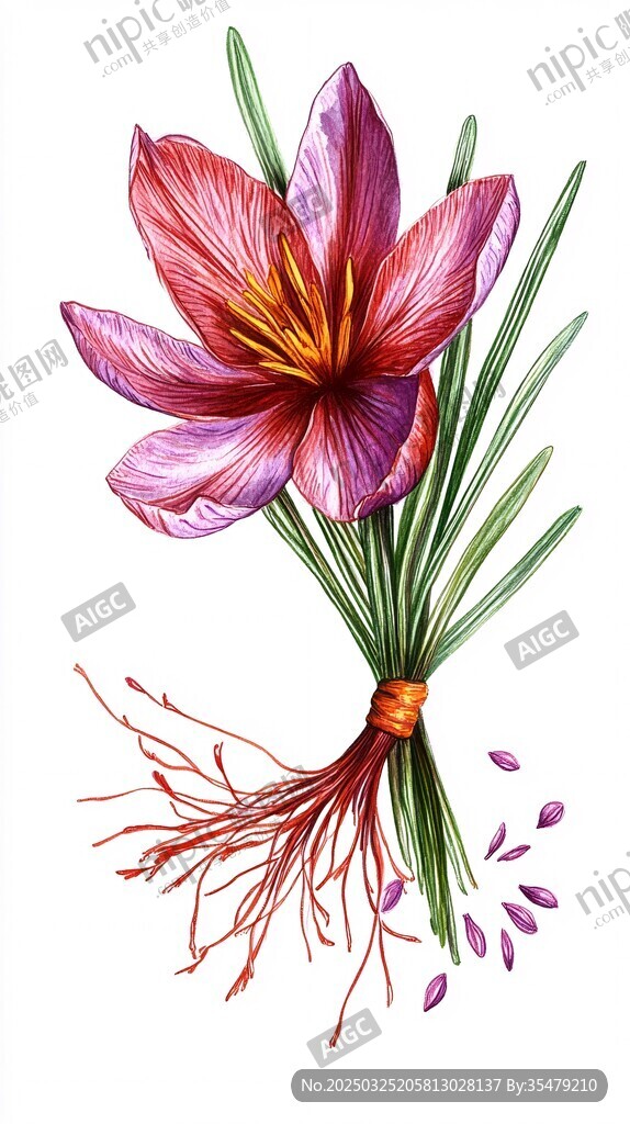 美丽番红花插画植物图