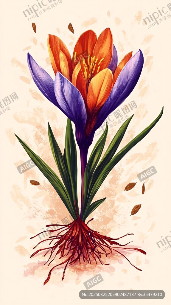 水彩风番红花插画作品