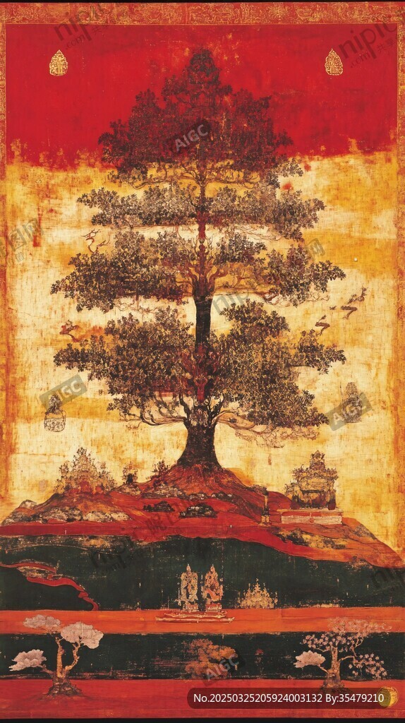 中式古典神树祥瑞画作