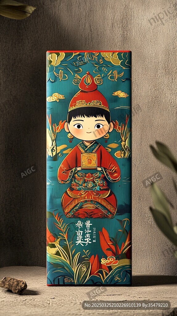 中式卡通财神插画摆件