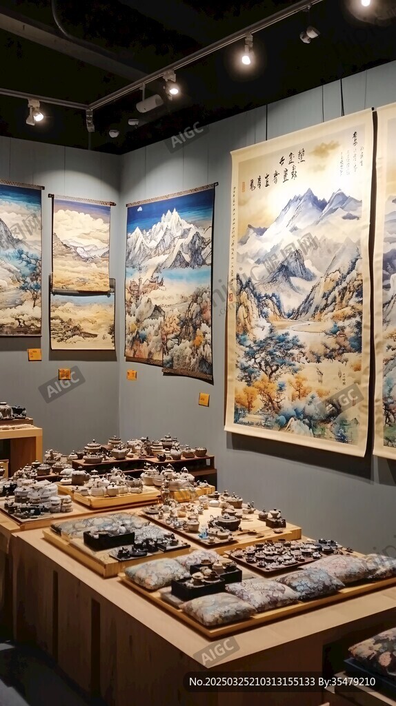 艺术展厅中的精美画作与摆件