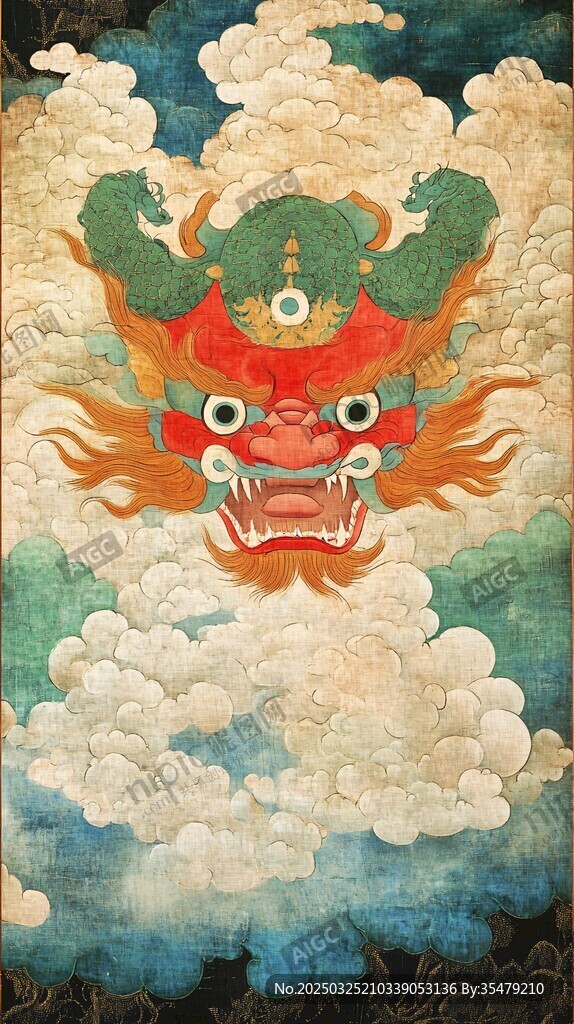 传统中式神兽云间威严图