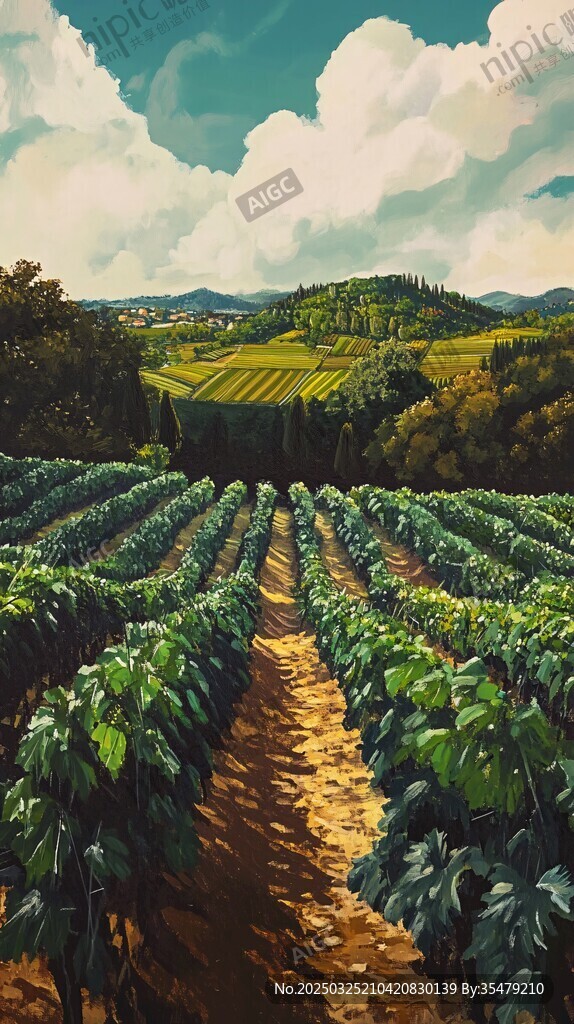 田园风光 规整的作物种植地