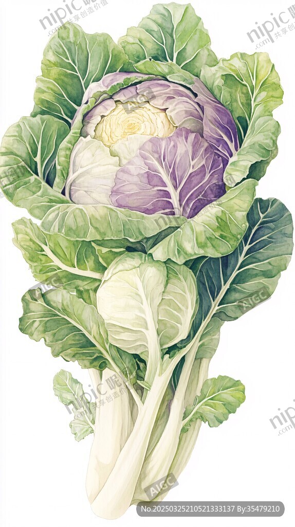 紫白卷心菜与青菜插画