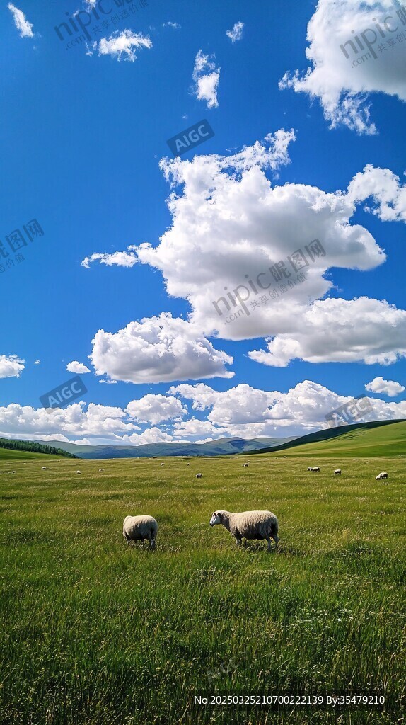 草原羊群蓝天美景