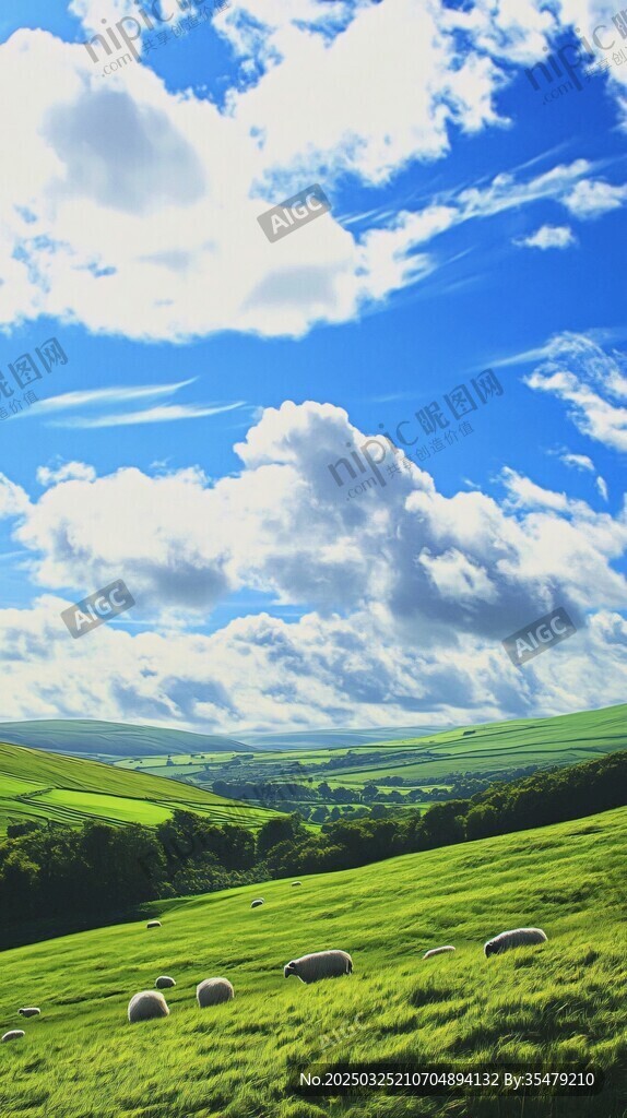 草原牧景 羊群悠享蓝天绿地