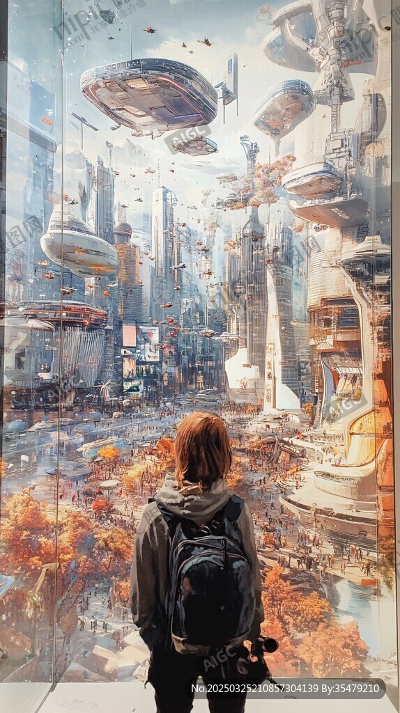 少年凝望未来科幻都市