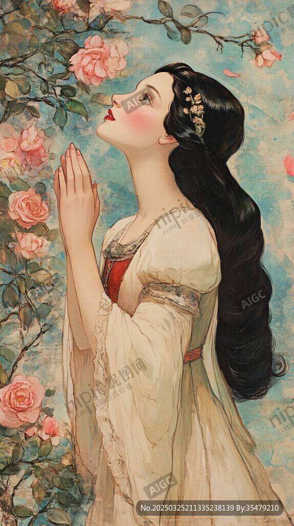 少女嗅花的唯美浪漫瞬间