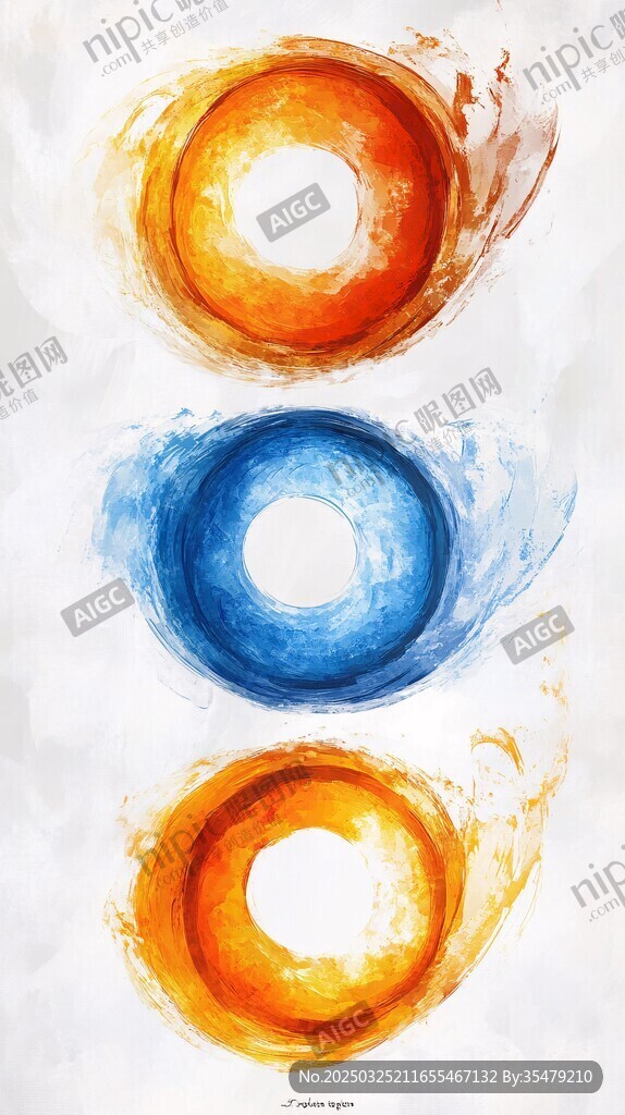 三色环形抽象水彩艺术画