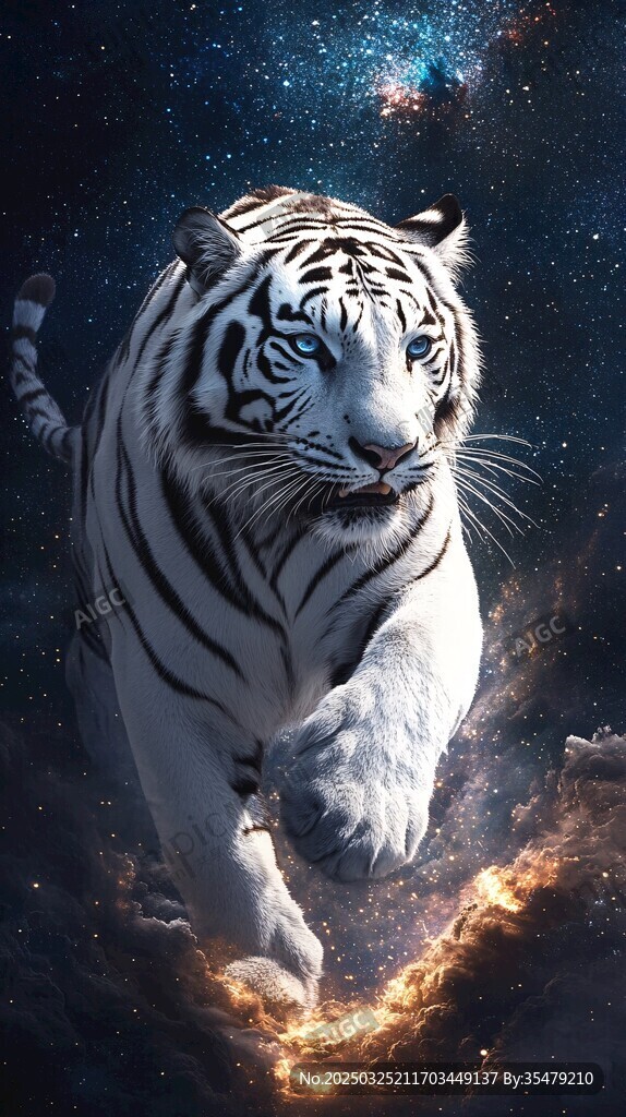 梦幻星空下的白虎奔腾