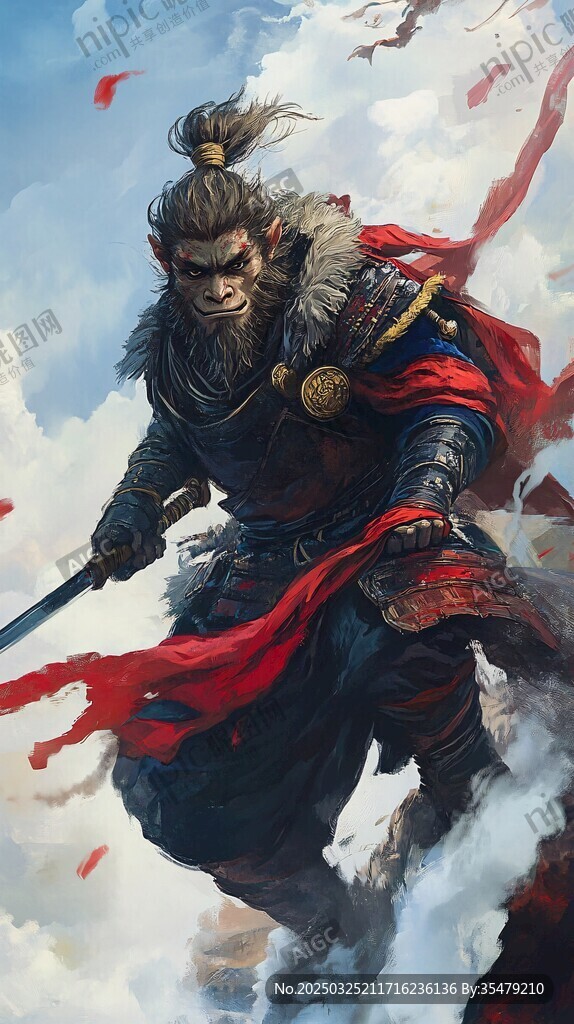 英勇猴王持剑踏云显威风