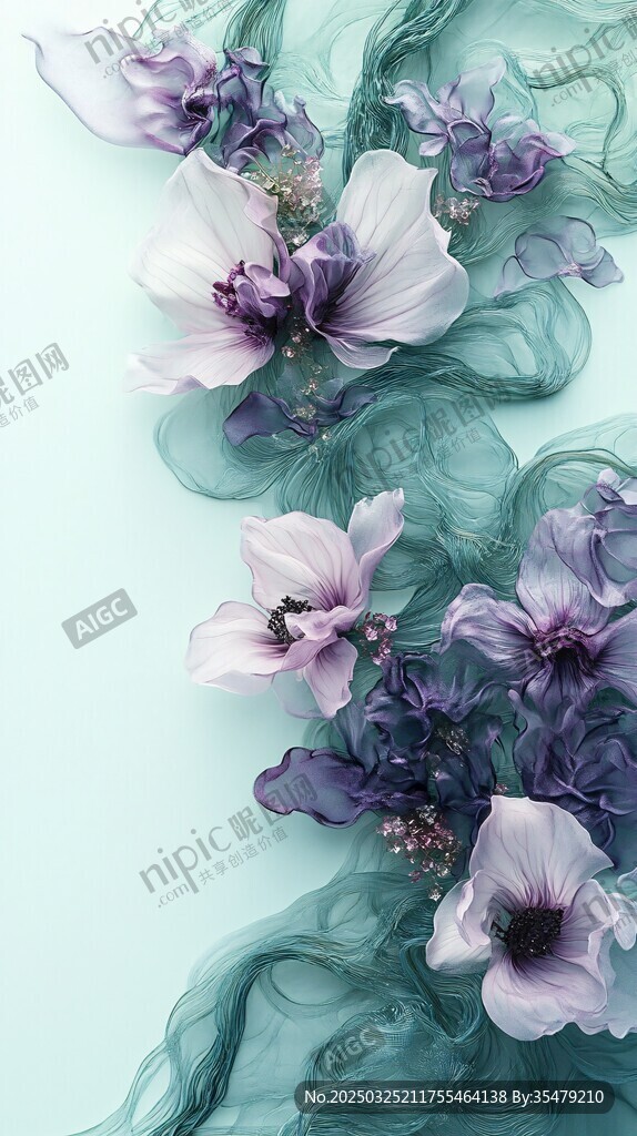 梦幻紫花与飘逸绿纱组合