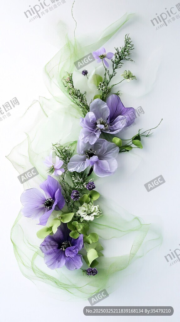 紫色花卉与轻纱装饰摆件