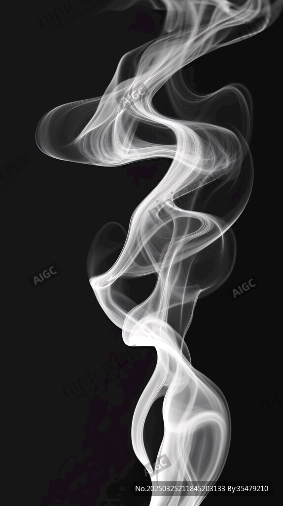 黑色背景下灵动的白色烟雾