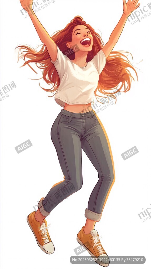 欢快跳跃的红衣少女