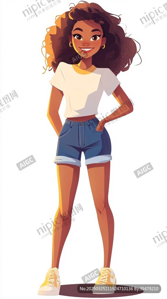 时尚卷发女孩的休闲穿搭