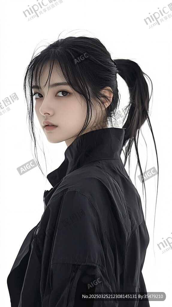 酷飒黑衣扎马尾少女
